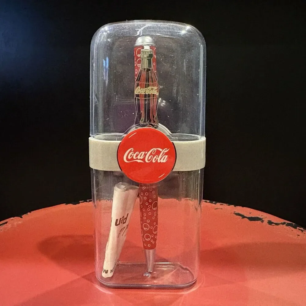 Vintage 1998 Coca-Cola Coke Collectible Ink Pen w/ Original Case Bottle Clip Red